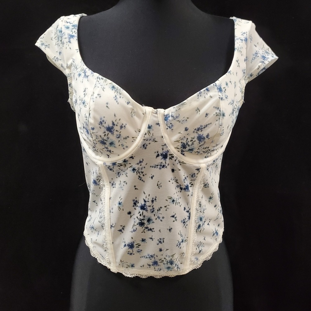 Garage Womens Y2K Fairy Coquette Mesh Corset‎ Top Size S White Cottagecore Sheer